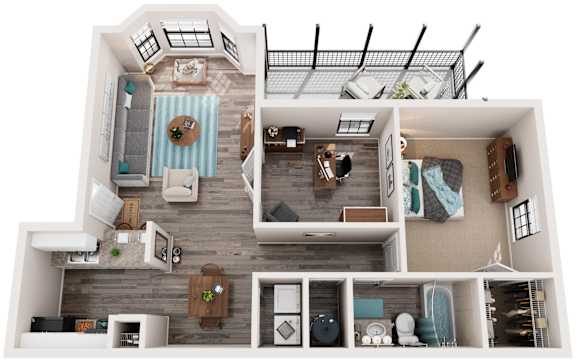 1 Bed 1 Bath Floor Plan | 836 Sq. Ft. at Bradford Pointe, Augusta, Georgia