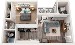 1 Bed 1 Bath Floor Plan | 511 Sq. Ft. at Bradford Pointe, Augusta, GA 30909