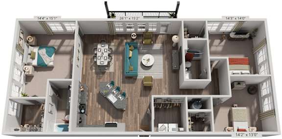 3 Bed 2 Bath Floor Plan | 1,827 Sq. Ft. at Livingston Flats Apartments, Chesterfield, VA, 23832