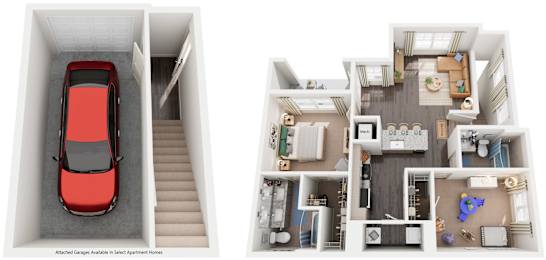 2 Bed 2 Bath Floor Plan | 1,049 Sq. Ft. at Promenade at Newnan Crossing in Newnan, Georgia