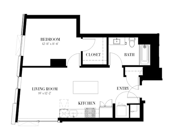 A black and white image of a floor plan for a unit labeled