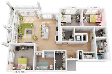 Sweetwater Floor Plan 2 Bed, 2 Bath 1,403 Sq. Ft. at The Quincy Apartments, GA, 30102