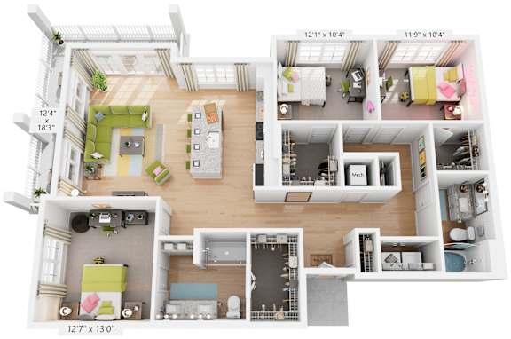 Sweetwater Floor Plan 2 Bed, 2 Bath 1,403 Sq. Ft. at The Quincy Apartments, GA, 30102