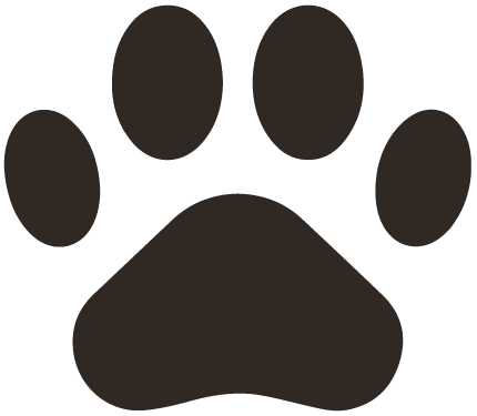 a black paw print icon on a white background