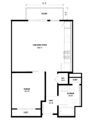 1B3 – 1 Bedroom 1 Bath Floor Plan Layout – 676 Square Feet at Main+Nine, California