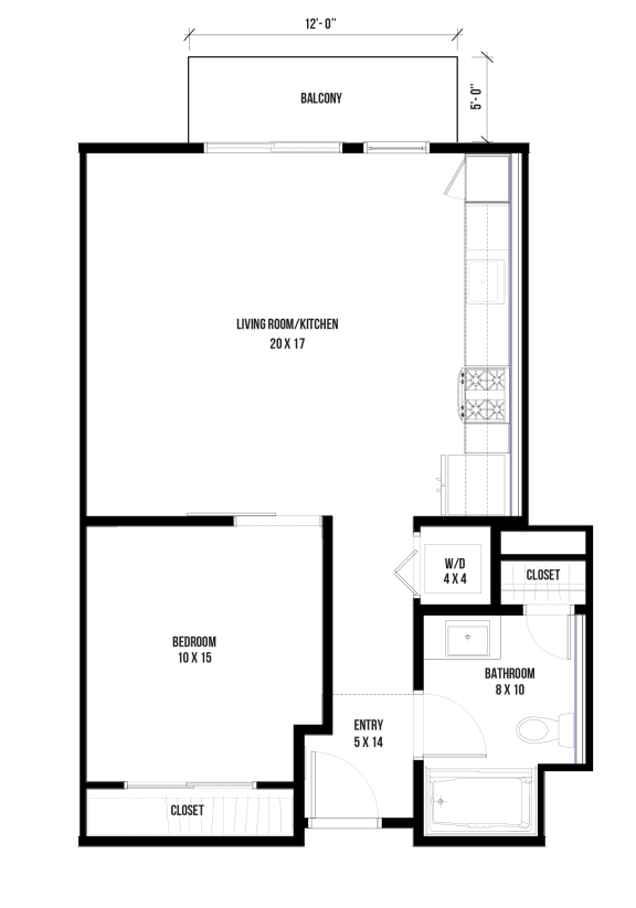 1B3 &#x2013; 1 Bedroom 1 Bath Floor Plan Layout &#x2013; 676 Square Feet