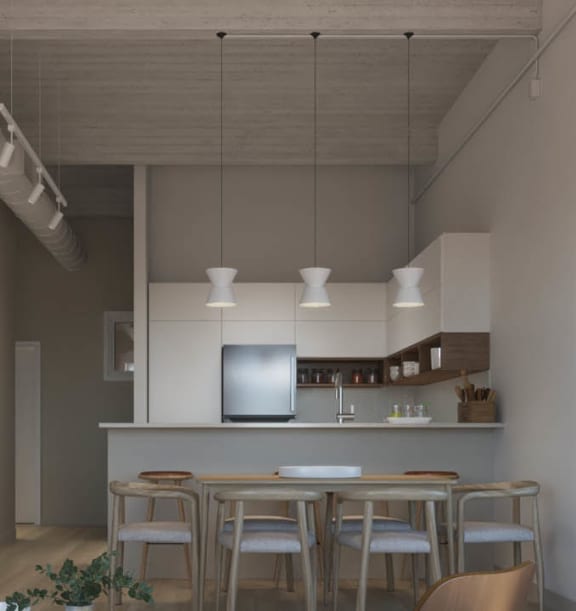 a living room and kitchen in a small apartment at East 4th Street, Ohio