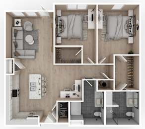 2 Bed 2 Bath Floor Plan | 1,177 Sq. Ft. at Saltaire Apartment Homes in Santa Rosa Beach, FL 32459