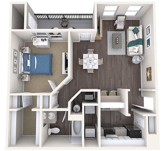 Evergreen Lenox Park - A4 - 1 bedroom and 1 bath - 3D Floor Plan