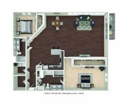 A floor plan of a house with a kitchen, living room, and two bedrooms.
