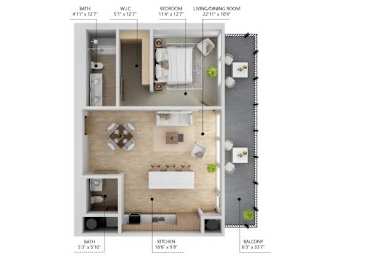 A9 Floor Plan at City Square Lofts, Iowa, 50309