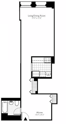 Floor Plan  A black and white floor plan for a residence with 11 floors and 9 through 24 rooms at One West,New York, NY.