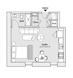 1 bed 1 bath A3 Floor Plan at 99 Front, Memphis, 38103