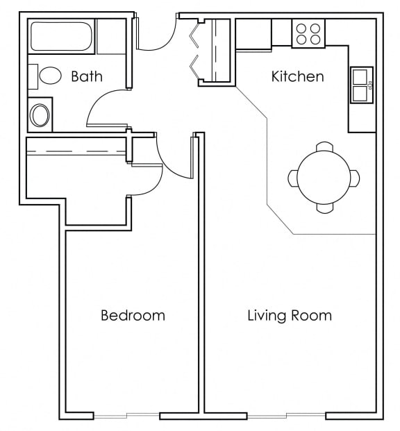 Floor Plan  1 Bedroom 1 Bathroom 655 - A