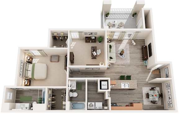 2 Bed 2 Bath Floor Plan | 1,238 Sq. Ft. at Bedford Parke Apartments, Warner Robins, GA, 31088