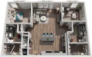 2 Bed 2 Bath Floor Plan | 1,216 Sq. Ft. at Livingston Flats Apartments, VA, 23832