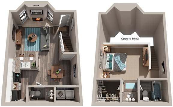 1 Bed 1.5 Bath Floor Plan | 801 Sq. Ft. at Bradford Pointe, Augusta, Georgia 30909