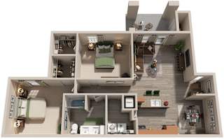 2 Bed 1 Bath Floor Plan | 1,296 Sq. Ft. at Bedford Parke Apartments, Warner Robins, Georgia