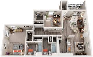 2 Bed 2 Bath Floor Plans | 990 Sq. Ft. at Westbury Creek, Augusta, GA