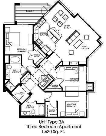 3 Bedroom Floor Plan at The Landings at Silver Lake Village, Minnesota, 55421