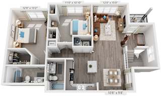 2 Bed 2 Bath Floor Plan | 1,141 Sq. Ft. at Streets of Greenbrier, Chesapeake, VA
