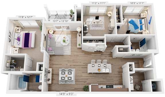 3 Bed 2 Bath Floor Plan | 1,482  Sq. Ft. at Sapphire at Centerpointe, VA, 23114