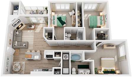 3 Bed 2 Bath Floor Plan | 1,273 Sq. Ft.  at SomerHill Farms Apartments, Gainesville, VA