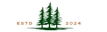 a group of pine trees with the word est 2024 on it