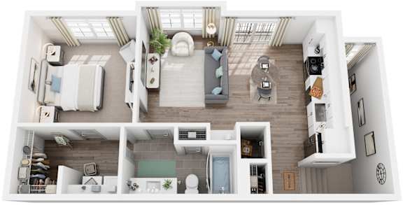 1 Bed 1 Bath Floor Plan | 699 Sq. Ft. at Canopy at Ginter Park Apartments in Virginia 23227