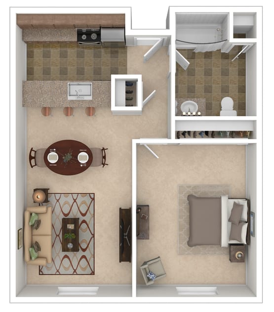 10th Street One Bed C-D Floor Plan