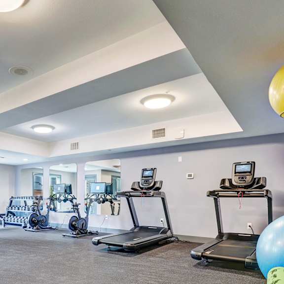 the preserve at ballantyne commons fitness room with weights and balloons