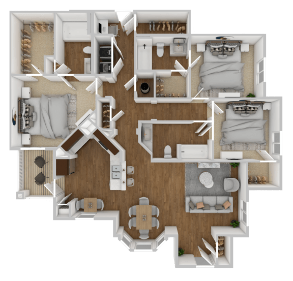 3 Bed, 3 Bath  Floorplan at The Retreat Apartment Homes in Williston, ND