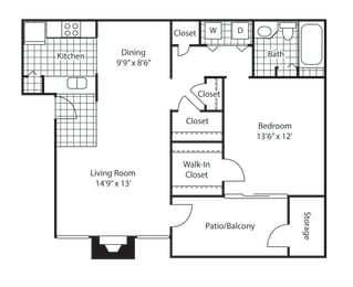 1 Bedroom/1 Bathroom Floor Plan