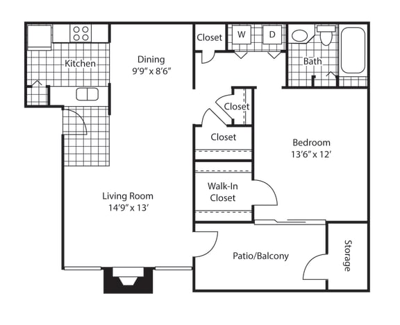 1 Bedroom/1 Bathroom Floor Plan