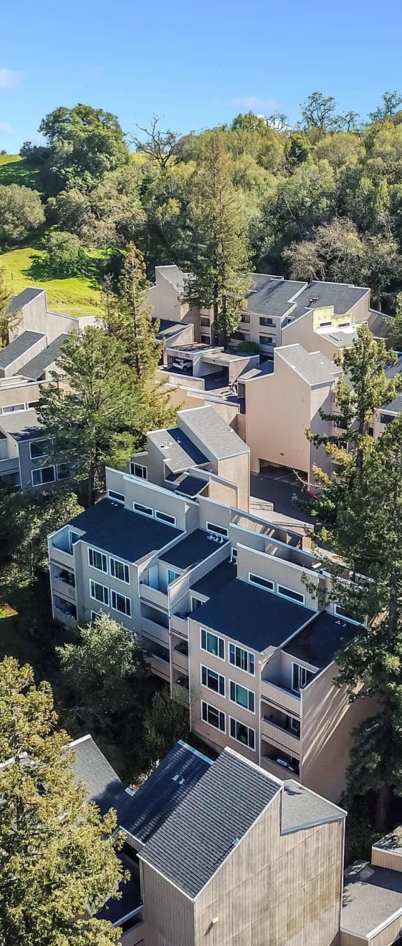 Aerial view of apartment buildings