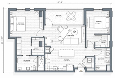52 TEN B3 Floorplan, 2 bed 2 bath