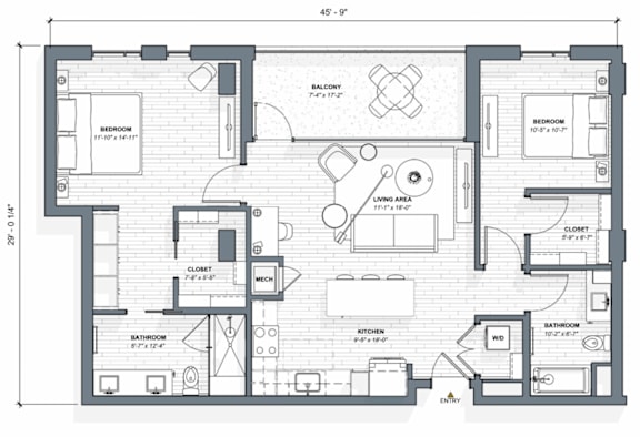 52 TEN B3 Floorplan, 2 bed 2 bath