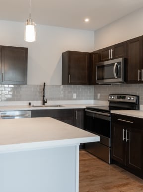 Kitchen cabinets and applainces at The Expo Apartments, Billings, Montana