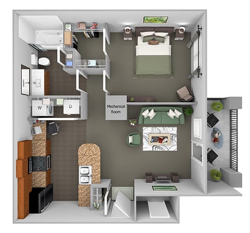 Delano at Cypress Creek - A1 (Astor) - 1 bedroom and 1 bath - 3D Floor Plans
