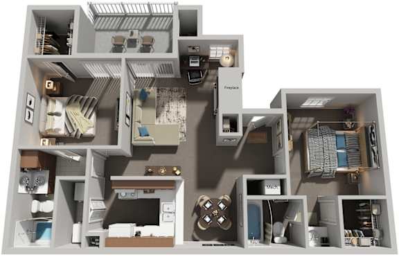 2 Bed 2 Bath Floor Plan | 950 Sq. Ft. at The Colony at South Park in South Carolina, 29803