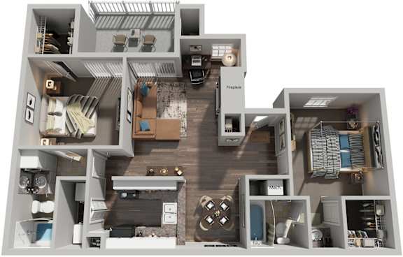 2 Bed 2 Bath Floor Plan | 950 Sq. Ft. at The Colony at South Park in Aiken, SC, 29803