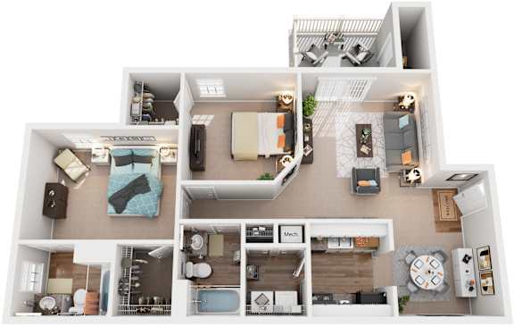 2 Bed 2 Bath Floor Plan | 1,157 Sq. Ft. at Austin Chase Apartments, Macon, GA 31210