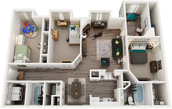 Floor Plan  3 Bed 2 Bath Floor Plan | 1,418 Sq. Ft. at Abbington Place Apartments, Greensboro, 27407