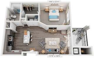 1 Bed 1 Bath Floor Plan | 701 Sq. Ft. at Streets of Greenbrier, Chesapeake, 23320