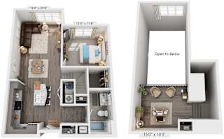 1 Bed 1 Bath Floor Plan | 871  Sq. Ft. at Streets of Greenbrier, Chesapeake, Virginia, 23320