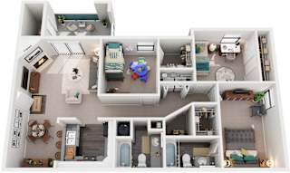 3 Bed 2 Bath Floor Plan | 1,346 Sq. Ft. at Southland Station Apartments, Warner Robins, GA