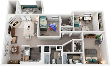 3 Bed 2 Bath Floor Plan | 1,346 Sq. Ft. at Southland Station Apartments, Warner Robins, GA