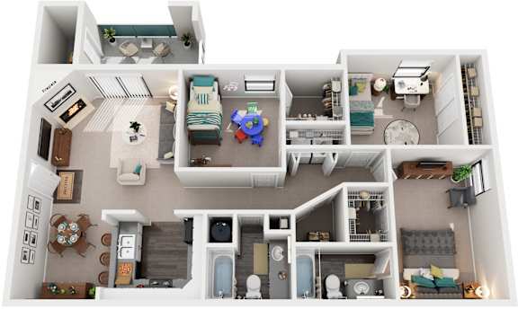3 Bed 2 Bath Floor Plan | 1,346 Sq. Ft. at Southland Station Apartments, Warner Robins, GA