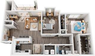 2 Bed 1 Bath Floor Plan | 825 Sq. Ft. at Trails at Short Pump Apartments in Virginia, 23233