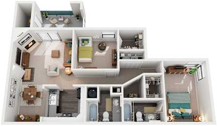 2 Bed 2 Bath Floor Plan | 1,162 Sq. Ft. at Southland Station Apartments, Warner Robins, 31088